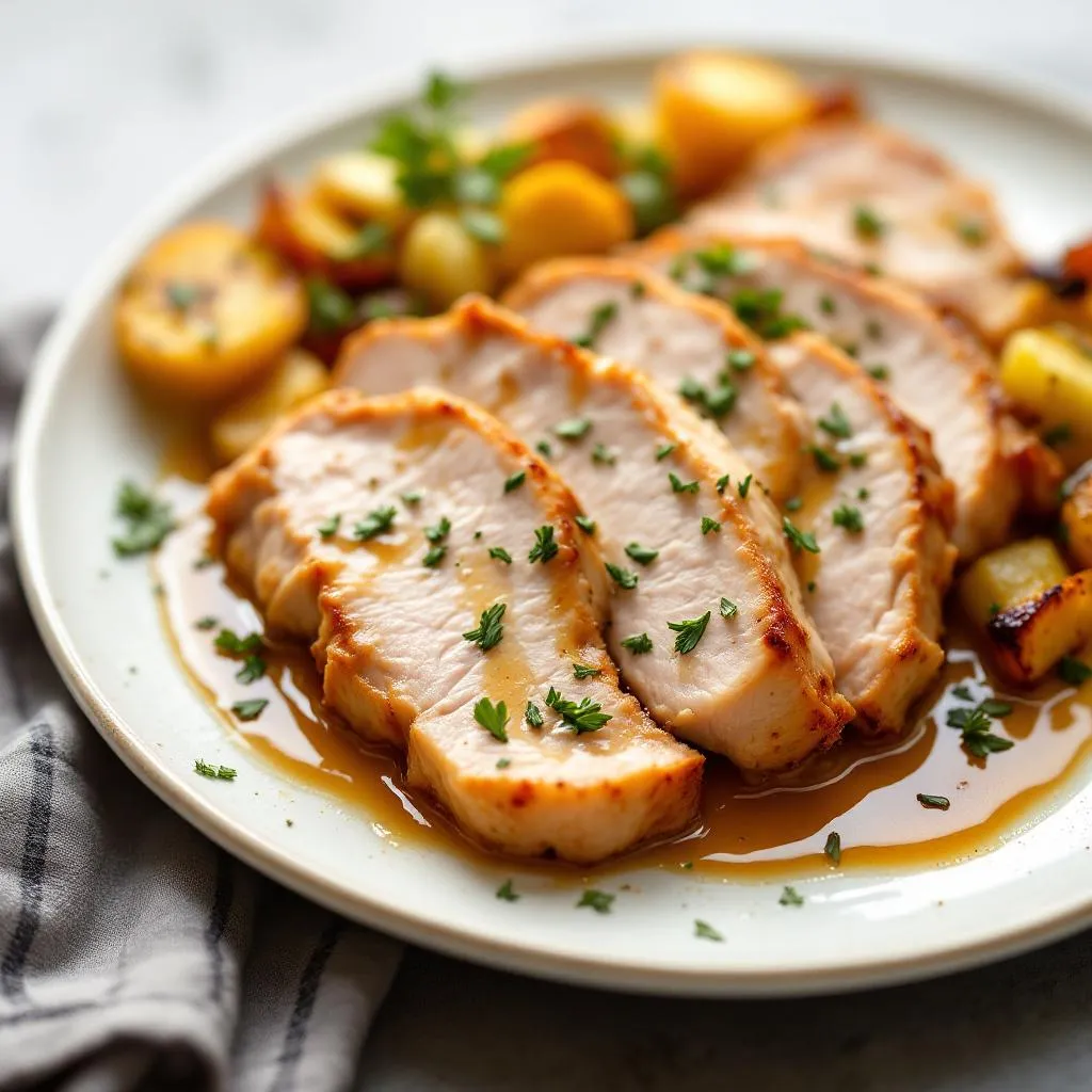 Keto Crockpot Turkey Breast with Garlic Herb Butter serving