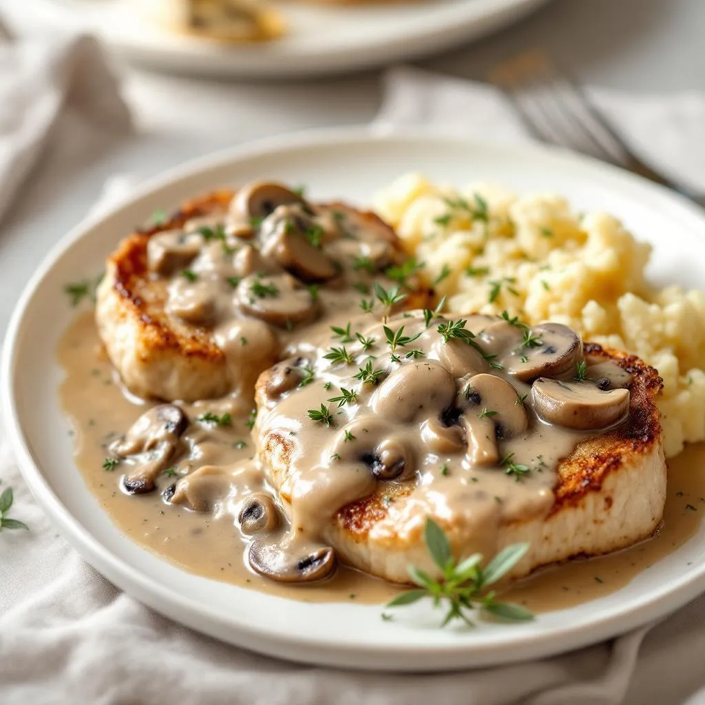 Creamy Mushroom Pork Chops – Rich, Keto-Friendly Comfort Dinner serving